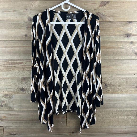 Chico's Sweaters - Chicos Travelers Womens Cardigan Open Front Slinky Geometric Career Size 3 XL‎